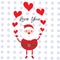 santa claus holding red heart with word love you and dot background vector