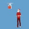 Santa Claus Holding remote control move drone copter delivery Christmas present gift to home. Element for web page, banner, poster