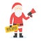 Santa Claus holding sale banner and megaphone