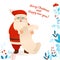 Santa Claus holding wish list cartoon Christmas greeting card xmas character