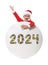 Santa Claus holds christmas poster and 2024 number