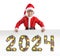 Santa Claus holds christmas poster and 2024 number