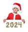 Santa Claus holds christmas poster and 2024 number