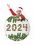 Santa Claus holds christmas poster and 2024 number