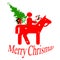 Santa Claus on horseback with Christmas tree and gifts
