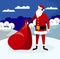 Santa Claus with Huge Red Bag Gifts Coming to Town