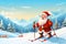 Santa Claus Ice Skiing on Snow Field: A Jolly Adventure Spreading Holiday Cheer with Wintery Escapades.GenerativeAI.