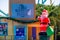 Santa Claus inflatable in Sea Lion and trainer High Christmas Special Show sign at Seaworld