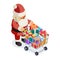 Santa claus Isometric 3d shopping cart purchase goods christmas gift isolated icon flat design vector illustration