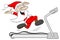 Santa claus is jogging on a treadmill