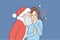 Santa Claus kiss young woman