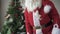Santa claus leans down and waves his index finger. Scolds child concept