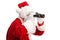 Santa Claus looking through binoculars