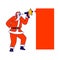 Santa Claus with Loudspeaker and Mockup Banner Announcing Christmas Sale. Character, Empty Speech Bubble with Copy Space