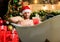 Santa Claus luxuriate in warm bath. Take delight. Pampering myself. Winter holidays. New year. Mature man lying in