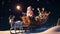 Santa Claus\\\' Magical Journey in a Sleigh through Snowy Nightscapes on Xmas Eve