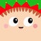 Santa Claus Merry Christmas Elf square head face icon.Big eyes, nose, cheeks, green red hat. Happy New Year. Cute cartoon kawaii