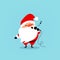 Santa Claus with a microphone sings karaoke. A funny Christmas character. Element from the collection. Vector isolated on blue