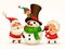 Santa Claus and Mrs Claus building snowman
