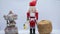 Santa Claus nutcracker Christmas decorations closeup on white background