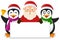 Santa Claus & Penguins with Blank Banner