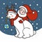 Santa Claus and polar bear wear reindeer hat in winter cartoon  illustration