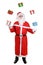 Santa Claus portrait throwing Christmas gifts isolated