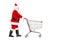 Santa Claus pushing an empty shopping cart