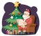 Santa Claus Read Gift List Sit Armchair Character Icon Christmas Tree Background Cartoon Greeting Card Template Poster
