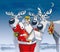 Santa Claus reading a list with reindeer
