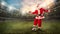 Santa claus ready to play football with soccerball