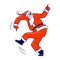 Santa Claus in Red Traditional Costume Dancing Activity. Cool Christmas Character Performing Dance at Night Club Party