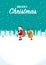 Santa claus and reindeer carrying present, side view, vertical - Christmas design template, Included greeting words