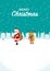 Santa claus and reindeer carrying present, vertical - Christmas design template, Included greeting words