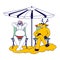 Santa Claus and Reindeer Characters Sitting on Chairs under Parasol Relaxing on Tropical Beach or Pool Party