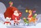 Santa Claus With Reindeer Elfs Gift Sack Happy New Year Merry Christmas Banner