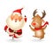 Santa Claus and Reindeer - happy expression - point finger up - vector illustration isolated on transparent background