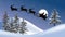 Santa claus with reindeers and sleigh, moon, trees and snowfall