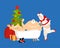 Santa Claus relaxes in bath. New Year and Christmas vector illus