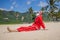 Santa Claus relaxing on sea beach - christmas or happy new year concept. Christmas in the tropics after quarantine was