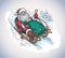 Santa Claus rides the mountain on a sleigh