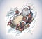 Santa Claus rides a sleigh