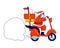 Santa Claus Riding Scooter with Gifts on Trunk and Cloud with Mockup Empty Copy Space Christmas Character Congratulation