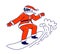 Santa Claus Riding Snowboard from Mountain. Father Noel in Sunglasses and Red Festive Costume Perform Extreme Stunts