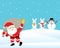 Santa Claus Ringing Bell And Delivery Gifts To Twin Rabbits Standing Beside The Snowman