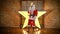 Santa Claus rock star, dances, sings funny christmas songs in retro microphone