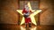 Santa Claus rock star, plays guitar, sings funny christmas songs in retro microphone