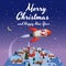 Santa Claus on a rocket flies in space around the Earth little rural town, Merry Christmas and Happy New Year. Winter