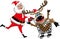 Santa Claus Running Pushing Reindeer Cart Isolated