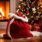 Santa claus sack of gifts nexts to Christmas Tree, cultural tradition of giving and sharing